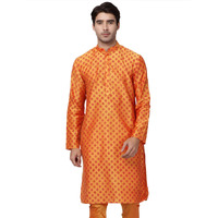 VASTRAMAY Men's Orange Cotton Blend Kurta