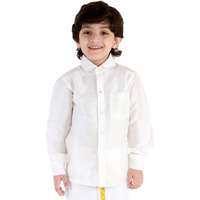 JBN Creation Boys' White Silk Blend Ethnic Shirt | Effortless Style for Everyday Comfort | Modern Designs, Quality Fabrics, and Contemporary Fit for a Relaxed and Trendy