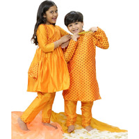 JBN Creation Boys' Orange Cotton Blend Kurta Pyjama Set & Girls' Orange Kurta And Pant Set_VASSIB071ORnPVOR_36/30