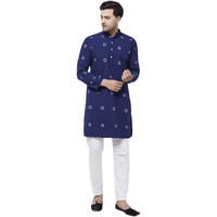 VASTRAMAY Men's Blue And White Pure Cotton Kurta Pyjama_VASMK130BUnPANT004WH_36
