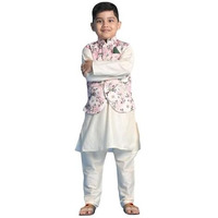 VASTRAMAY Boys' Pink And Cream Jacket, Kurta and Pyjama Set_VASBJ055PNnBK091CRnBVPCR_34