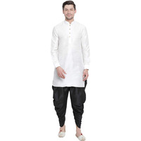 VASTRAMAY Men's White Cotton Silk Blend Kurta and Dhoti Pant Set_VASMUK001WHnCDBL_38