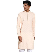 VASTRAMAY Men's Rayon Kurta I Schiffily Embroidered Knee Length Kurta I Traditions Festive Wedding_VASMK430PH_36 Peach