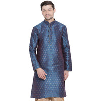 VASTRAMAY Men's Blue Cotton Silk Blend Kurta_VASMK023BU_40