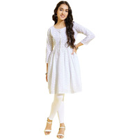VASTRAMAY YUVA Girls' White Kurta And Leggings Set || Pure Cotton Lukhnowi Chikankari Anarkali Kurta With Cotton Hosiery Leggings || Elegant For Holi & EID Celebration_VYUVGK094WHnGL01WH_36XL