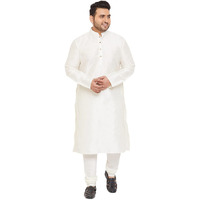 VASTRAMAY Plus Size Men's Silk Blend Kurta Set-New Cream