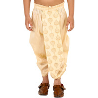 VASTRAMAY Boys' Golden Traditional Embroidered Dhoti  Ready-to-Wear Silk Blend with Elasticated Waistband for Casual, Formal, and Festive Occasions