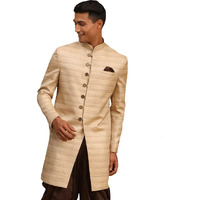 VASTRAMAY Men's Beige Silk Blend Sherwani Only Top-GT56_VASMIW032BG_42