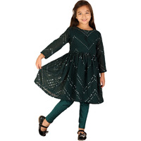 VASTRAMAY Girls' Handcrafted Georgette Kurta & Churidar Set  Mirror Work Embroidery, Gathered Waist & Button Closure