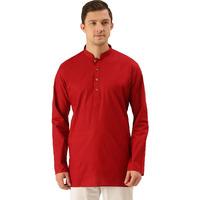 VASTRAMAY Men's Maroon Cotton Linen Short Kurta-VASMMK006MA_36