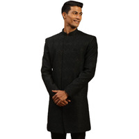 VASTRAMAY Men's Black Silk Blend Sherwani Only Top | Imported Fabric Designer Indowestern Top