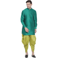 VASTRAMAY Men's Green Cotton Silk Blend Kurta and Dhoti Pant Set_VASMUK001GNnCDCY_44