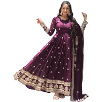 Wedani Faux Georgette with Embroidered Work Anarkali Set for Women (in, Alpha, XL, Regular, Wine)