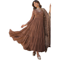 Wedani Georgette Sequins Embroidered Work Anrakali Kurta Set for Women (in, Alpha, L, Regular, Brown)