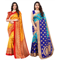 Yashika Women's Combo Art Silk Printed Saree With Blouse Piece Pack Of 2(MINALI MUSTARD-KORA BLUE)