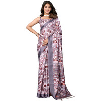 Yashika Women's Digital Print Art Silk Cotton Saree with Tassels and Golden Border - Lightweight and Elegant Ethnic Wear for Festive and Casual Occasions (AZ-YS-P1-PUSHPA 17)