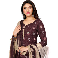 Yashika Women's Printed Dress Material - Unstitched Crepe Fabric Kurti, Pants & Dupatta Set (AZ-YS-P4-CHILPA MAROON)