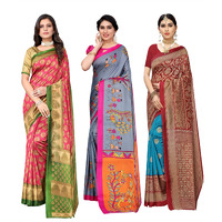 Yashika Women's Combo Art Silk Saree with Blouse Piece-Pack of 3(ALIFA Pink-DANDIYA Grey-Metro RAMA) Multicolor-04