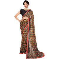 Yashika Women's Plain Geometric Print Georgette Saree with Lace and Unstitched Blouse Material (AZ-YS-P1-PUNEETA Black-New