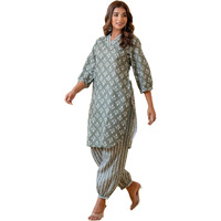 Yashika Women's Floral Latest Printed Cotton Blend Straight Kurta Afghani Pant Set Perfect for Casual and Office Wear (AZ-YS-P2-KS2070-Parent_Green