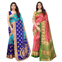 Yashika Women's Combo Art Silk Printed Saree With Blouse Piece Pack Of 2(KORA BLUE-ALIFA PINK)