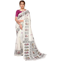 Yashika Women's Woven Latest Art Silk and Tassels Saree with Unstitched Blouse Material (AZ-YS-P1-NAFIZA-Parent-NEW_Cream Purple)