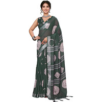 Yashika Women's Plain Digital Print Cotton Silk Blend Saree with Silver Weaving Border Tassels-Elegant Ethnic Wear for Festive and Casual Occasions (AZ-YS-P1-TIGER 07 to 20-Parent_Tiger Green)