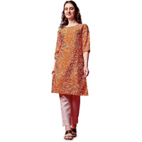 Yashika Women's Crepe Orange Straight Stitched Kurti || Kurta (YS-K1107-L)