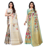 Yashika Women's Combo Art Silk Printed Saree With Blouse Piece Pack Of 2(PUDINA GREY-AIR LIGHT GREEN)