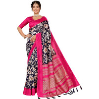 Yashika Women's Art Silk Printed with Tassels Unstitched Blouse Material Stylish Party Casual Wear Traditional Trendy Saree (AZ-YS-P1-SEVIKA-Parent_Navy)