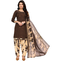 Yashika Women's Printed Dress Material - Unstitched Crepe Fabric Kurti, Pants & Dupatta Set (AZ-YS-P1-NITU BROWN)