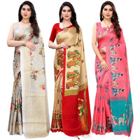 Yashika Women's Combo Art Silk Saree With Blouse Piece - Pack Of 3(PUDINA GREY-RAJARANI CHICKU-MAITHALI PINK)