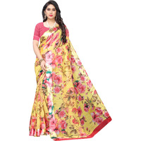 Yashika Women Linen Floral Plain Sarees Free Size (SONAKSHI 12 YELLOW)