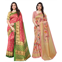 Yashika Women's Combo Art Silk Printed Saree With Blouse Piece Pack Of 2(ALIFA PINK-AIR PEACH)
