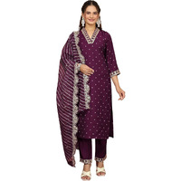 Yashika Women's Regular Silk Blend Table Kurta Pant Set with Mal Cotton Digital Print Dupatta and Embroidery Work Suitable for Every Indian Occasion (AZ-YS-OG-KS2178-Parent_Purple