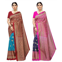 Yashika Women's Combo Art Silk Printed Saree With Blouse Piece Pack Of 2(METRO RAMA-METRO NAVY)