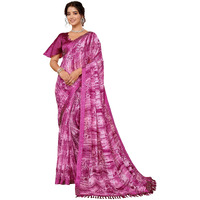 Yashika Women's Weightless Georgette Satin Printed Hot Fix Swarovski Lace with Tassels Unstitched Blouse Material Saree (AZ-YS-P1-REHANA-Parent_Purple)