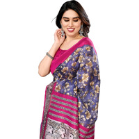 Yashika Women's Printed Kalamkari Art Silk Saree With Tassels and Unstitched Blouse Material (AZ-YS-P3-SUBILA NAVY JHALAR)