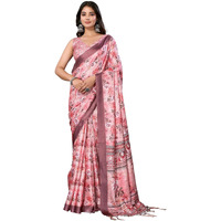 Yashika Women's Digital Print Art Silk Cotton Saree with Tassels and Golden Border - Lightweight and Elegant Ethnic Wear for Festive and Casual Occasions (AZ-YS-P1-PUSHPA 11)