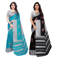 Yashika Women's Combo Art Silk Printed Saree With Blouse Piece Pack Of 2(NAURTA BLUE-NAURTA BLACK)