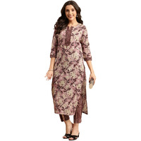 ANNI DESIGNER Women's Cotton Blend Traditional Straight Printed Kurta and Pant Set (PRACHI Wine-NW_S_Wine_Small)