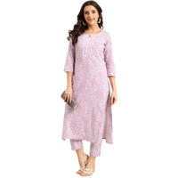 ANNI DESIGNER Women's Cotton Blend Straight Printed Kurta with Pant (Gulika Purple-NWG_S_Purple_Small)