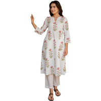 ANNI DESIGNER Women's Rayon Viscose Anarkali Printed Kurta with Pant (Dilam White_L_White_Large)