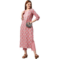ANNI DESIGNER Women's Cotton Blend Printed Straight Kurta with Pant (Jinki-Peach_XXL_Dark Blue_XX-Large)