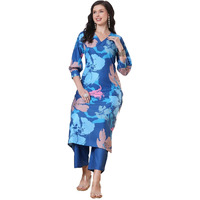 ANNI DESIGNER Women's Rayon Viscose Straight Printed Kurta with Pant (KITIMAT CEROSIN-VKS01_XL_Blue_X-Large)