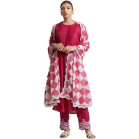 ANNI DESIGNER Women's Cotton Blend Straight Solid Kurta with Pant & Dupatta (Lee Pink_M_Pink_Medium)