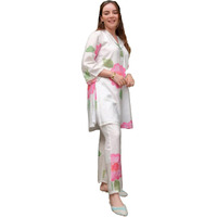 ANNI DESIGNER Women's Chanderi Cotton Straight Printed Co-Ord Set (Lace Cream Co-ord-NKL_L_Cream_Large)
