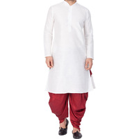 VASTRAMAY Men Cotton Silk Kurta and Cowl Dhoti Pant Set (White_VASMKWH001nCDMA_38)