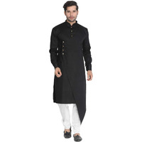 VASTRAMAY Men's Jet Black Cotton Silk Blend Kurta and Pyjama Set_VASMK062BLnPLBCR_44