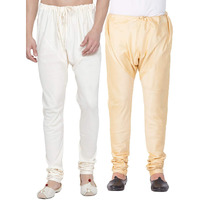 VASTRAMAY Men's Gold and Cream Cotton And Silk Pyjama Combo (VASMPGOnMPLBCR_42)